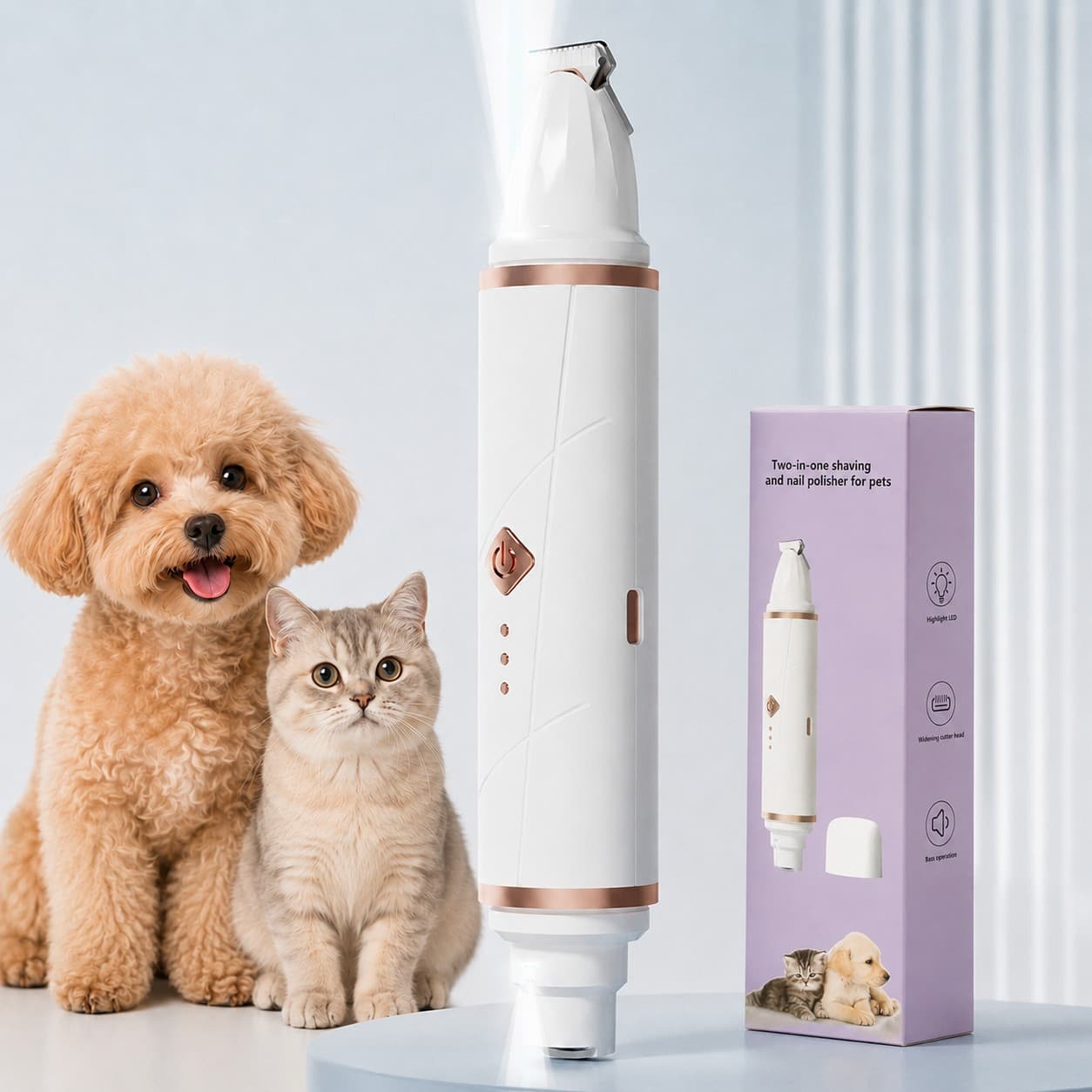 2-in-1 Cat, Dog Nail Grinder & Paw Trimmer with LED Light