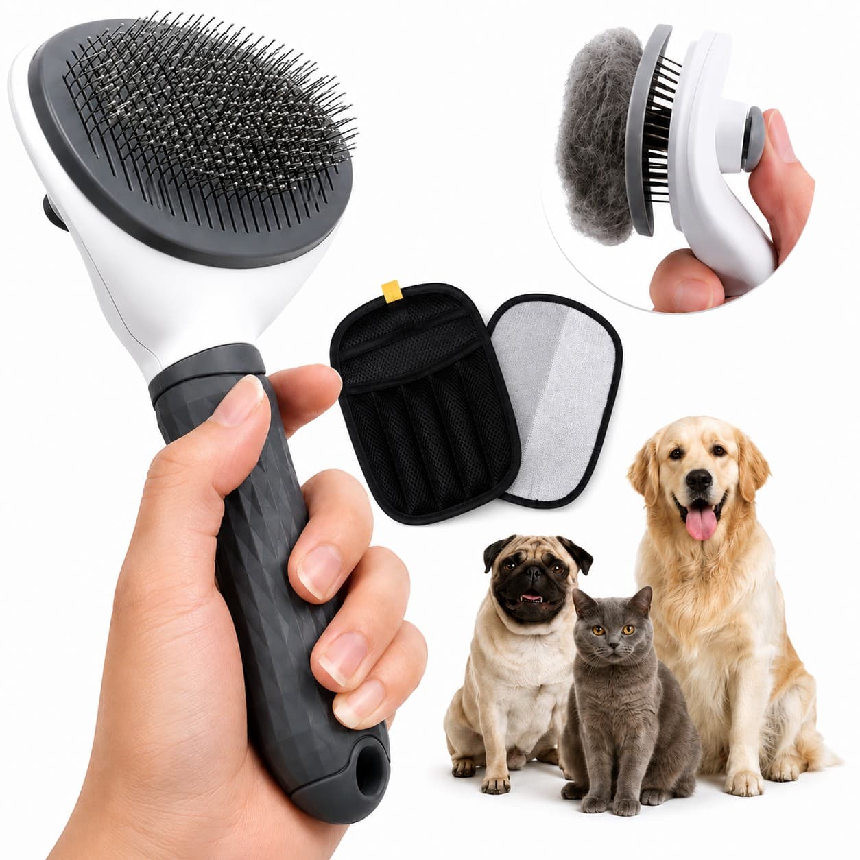 ChaChaPaw Dog Self Cleaning Brush with Bonus Pet Hair Remover Glove