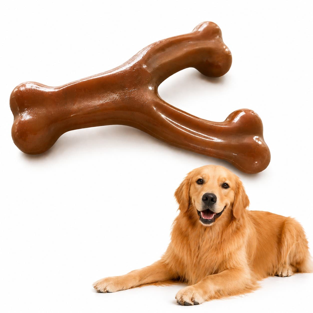 Dog Chew Toy for Aggressive Chewers, Durable Dog Bones, Wishbone Bone, Real Beef Flavor