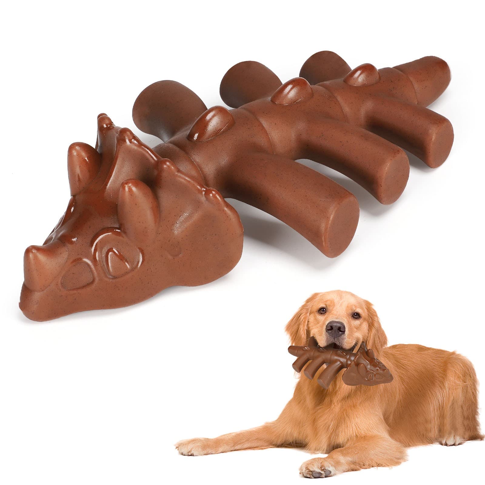 Aggressive Chewer Dog Toy – Beef Flavor Triceratops Chew Toy for Medium & Large Dogs