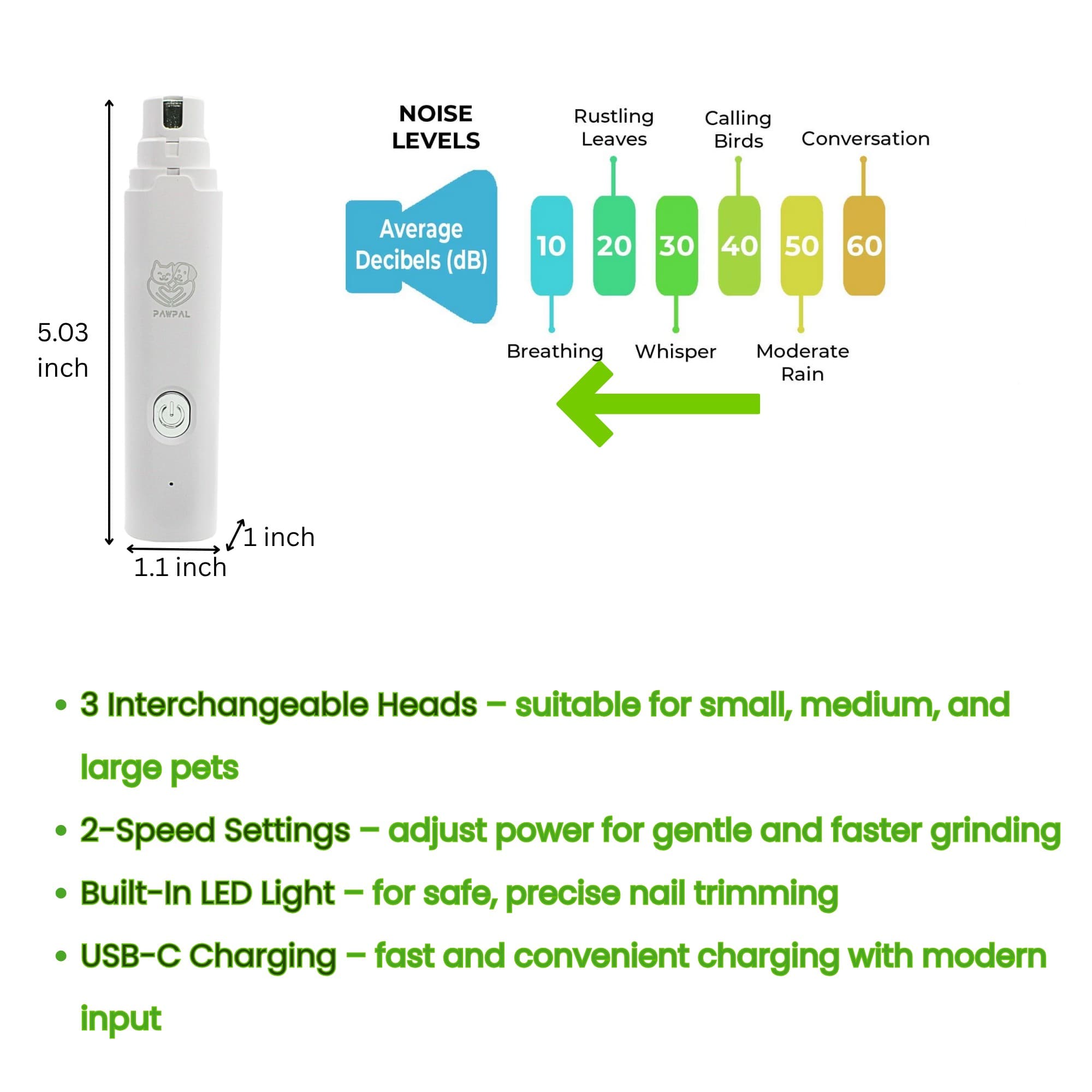 Dog Nail Grinder with LED Light - New Version 2-Speed Powerful Electric Pet Nail Trimmer