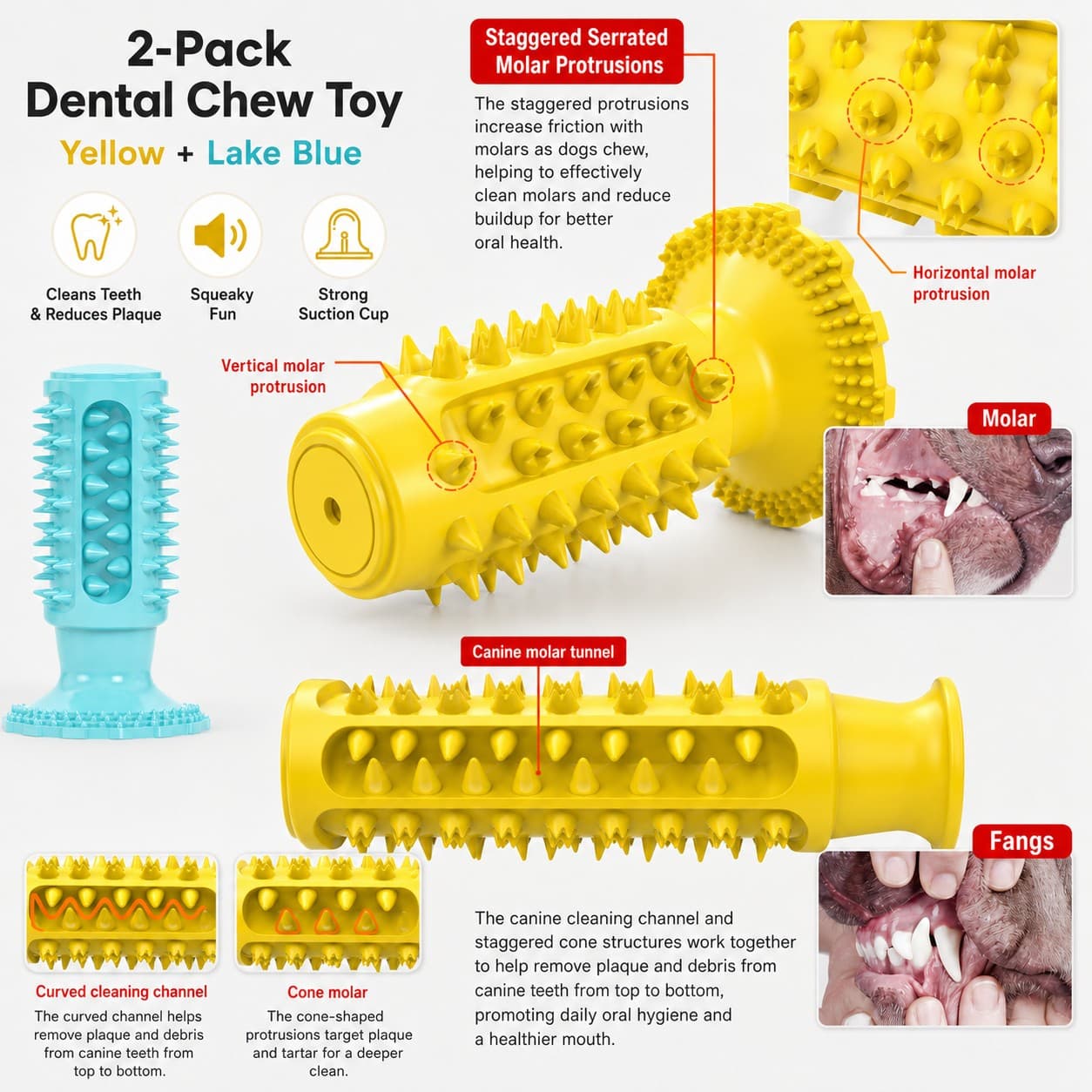 2-Pack Interactive Toothbrush Chew Toy, Lab-Tested TPR Silicone Dental Cleaning Stick Squeaky,
