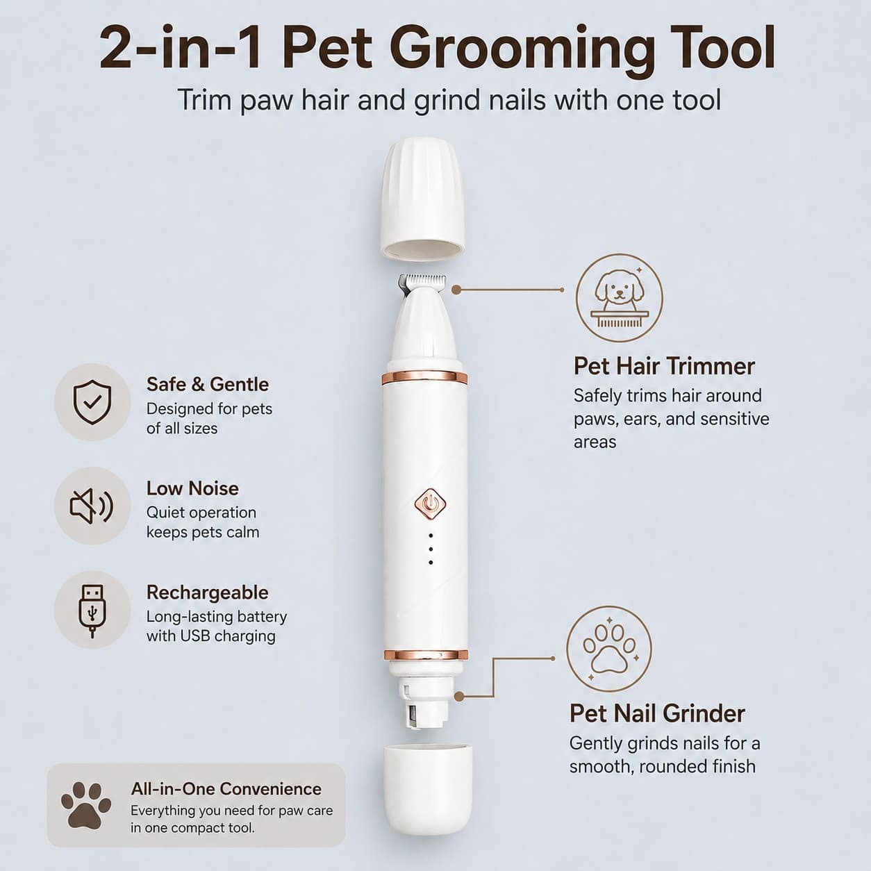 2-in-1 Cat, Dog Nail Grinder & Paw Trimmer with LED Light