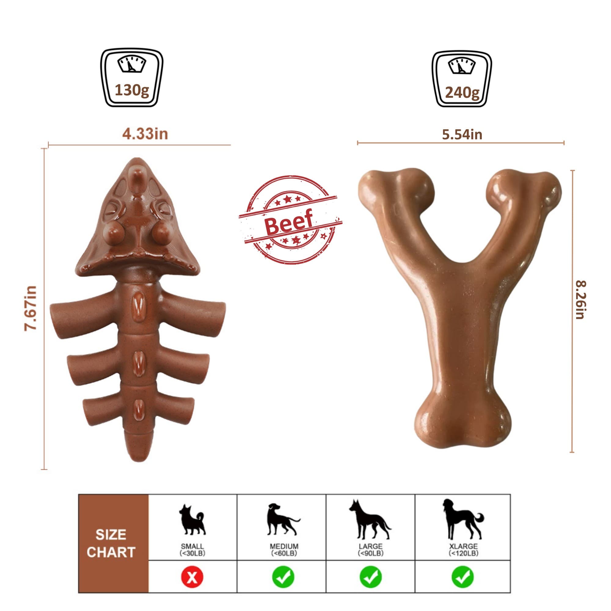 Aggressive Chewer Dog Toy 2 Pack – Large Beef Flavored Wishbone (22×15cm) & Dino (19.5×11cm)