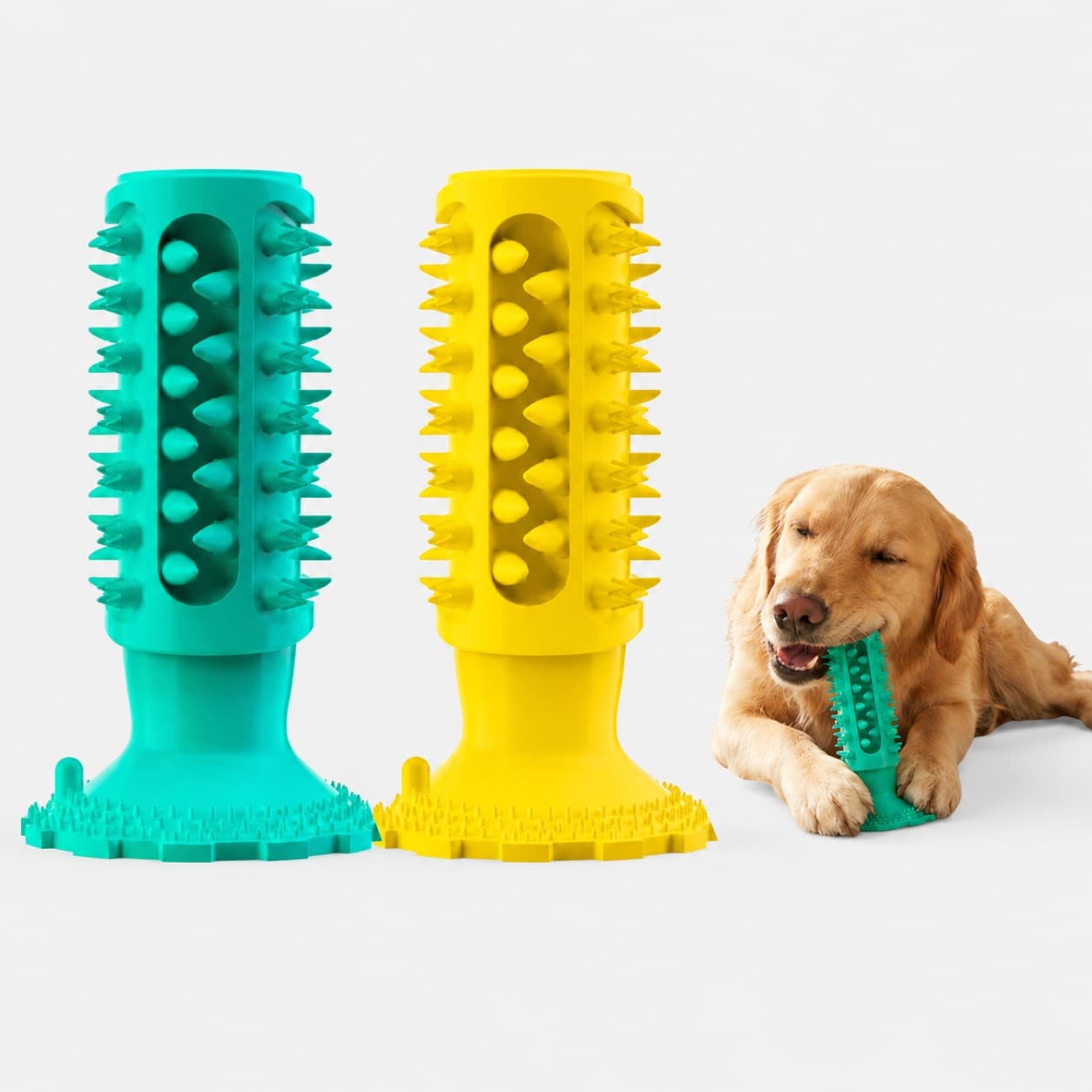 2-Pack Interactive Toothbrush Chew Toy, Lab-Tested TPR Silicone Dental Cleaning Stick Squeaky,