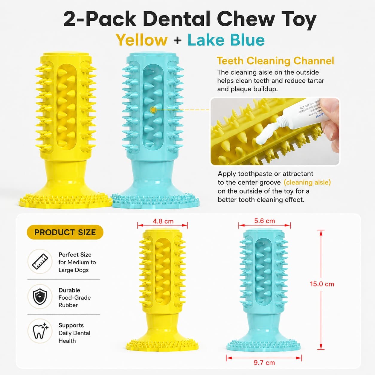 2-Pack Interactive Toothbrush Chew Toy, Lab-Tested TPR Silicone Dental Cleaning Stick Squeaky,